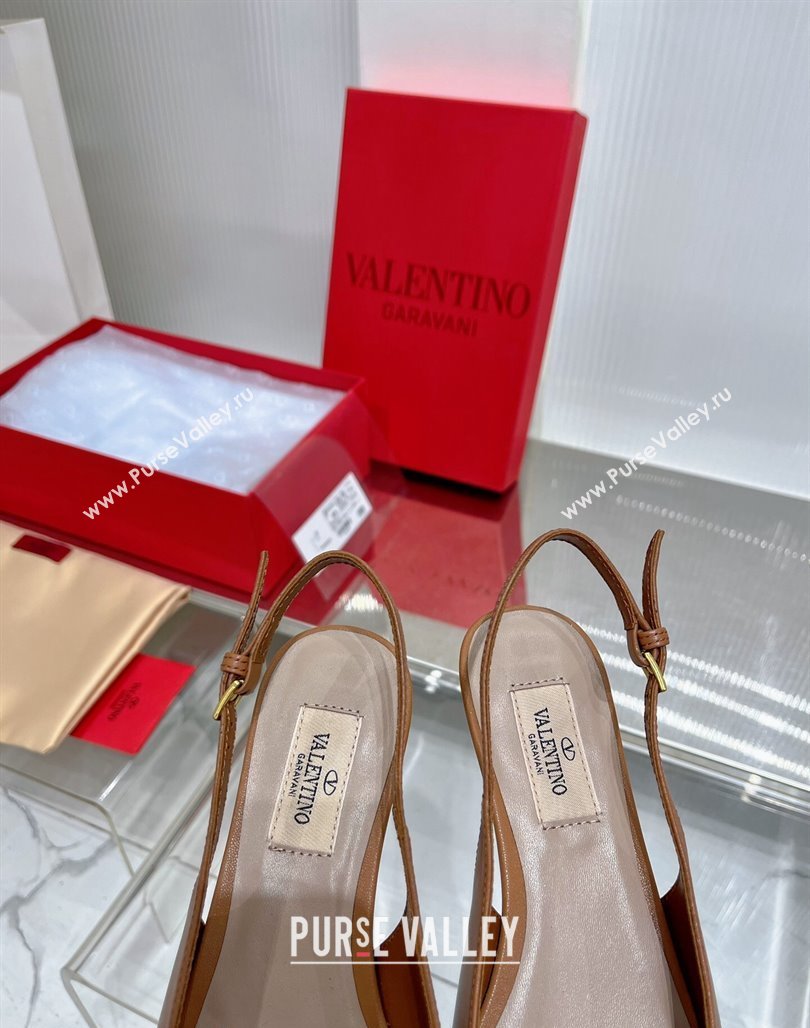 Valentino The Bold Edition VLogo Slingback Pumps 3cm in Calfskin Brown 2024 0227 (ZN-240227052)