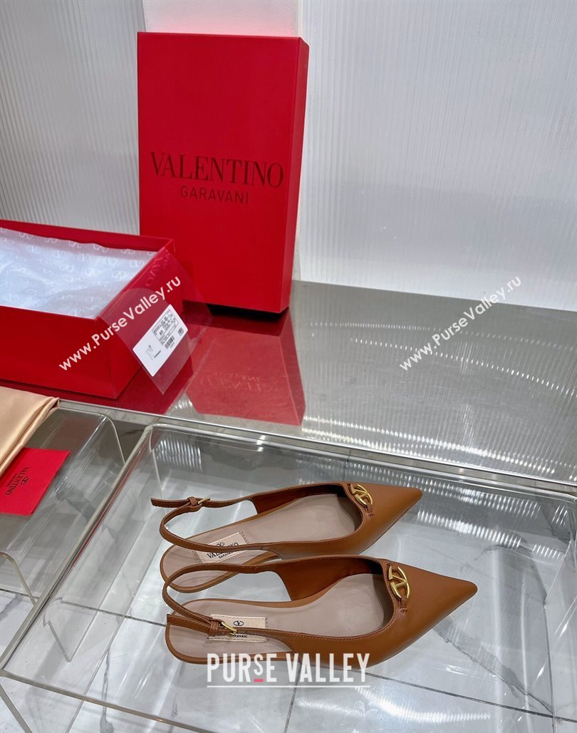 Valentino The Bold Edition VLogo Slingback Pumps 3cm in Calfskin Brown 2024 0227 (ZN-240227052)