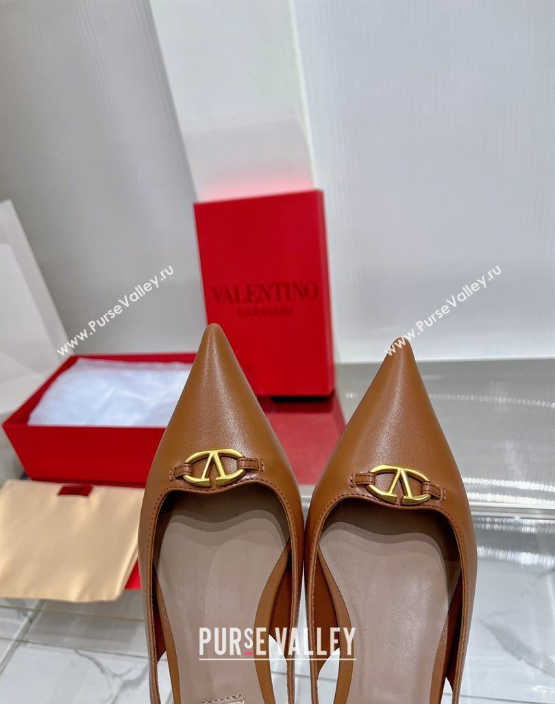 Valentino The Bold Edition VLogo Slingback Pumps 3cm in Calfskin Brown 2024 0227 (ZN-240227052)