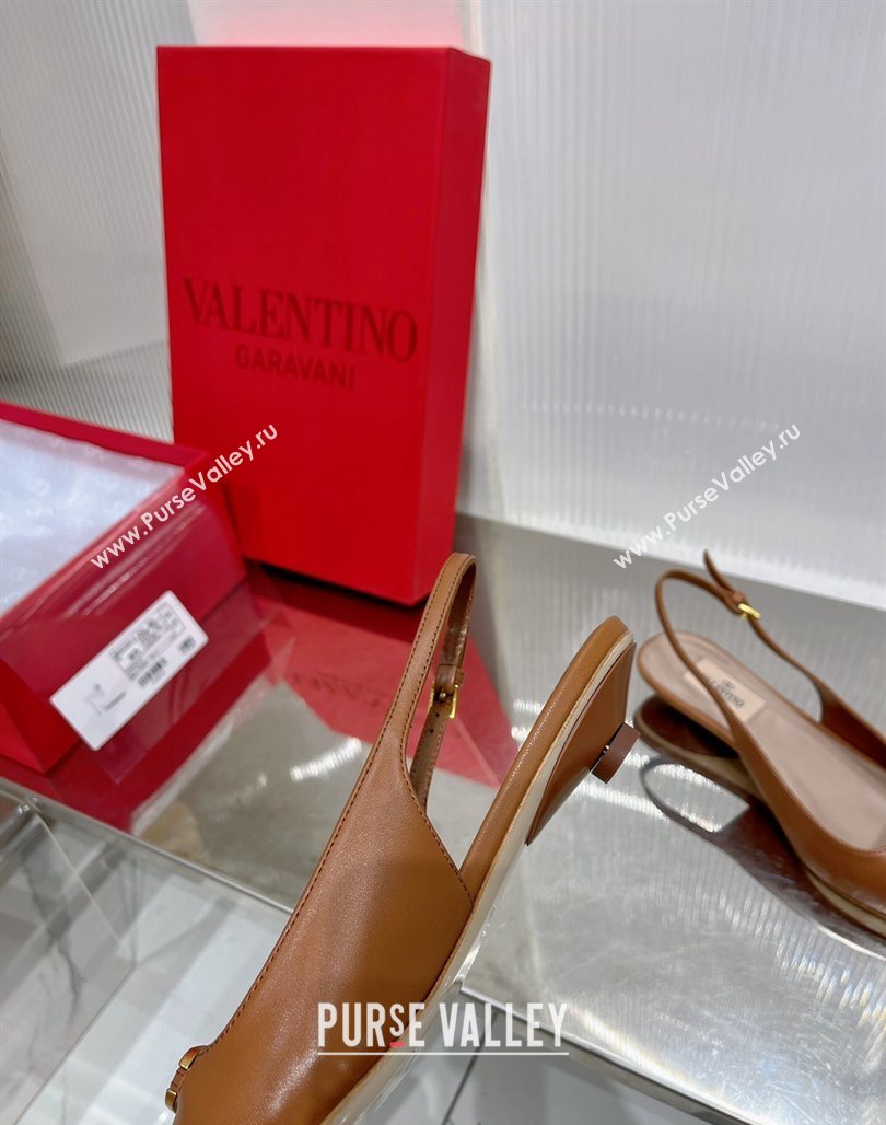 Valentino The Bold Edition VLogo Slingback Pumps 3cm in Calfskin Brown 2024 0227 (ZN-240227052)