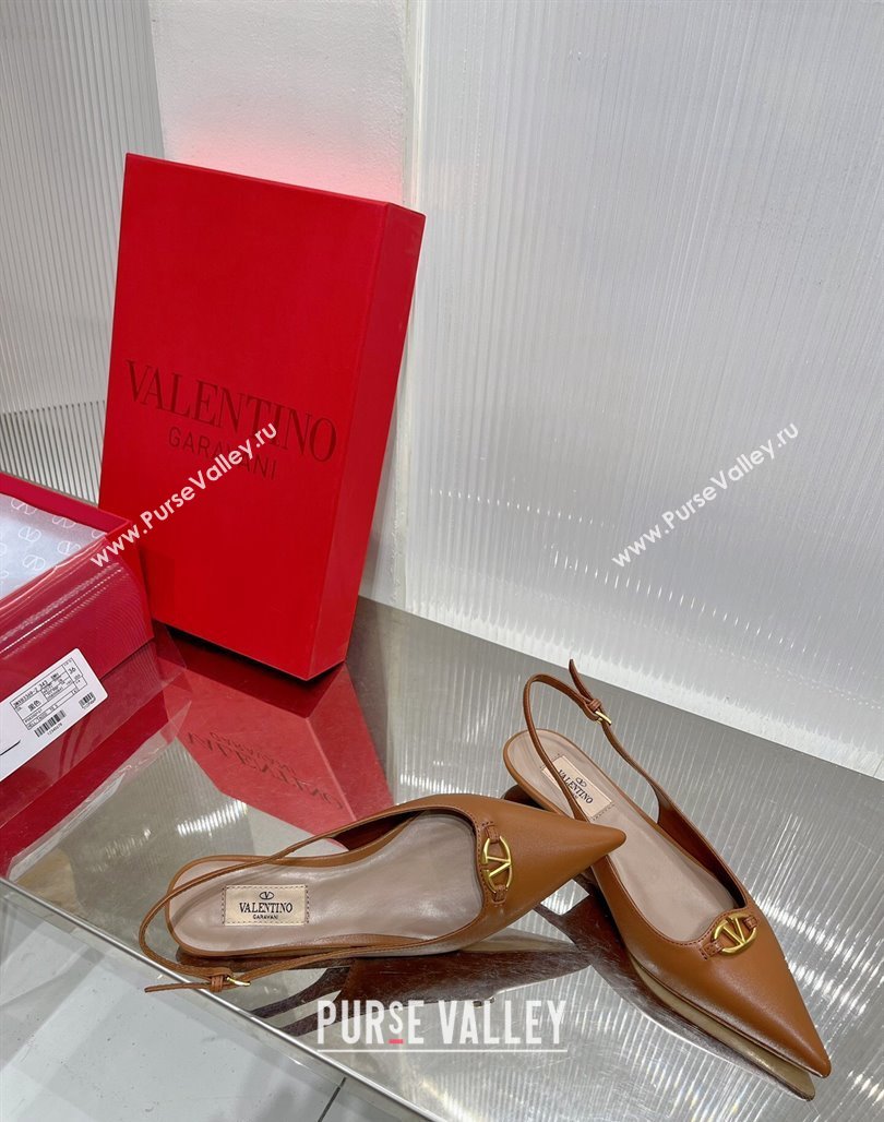 Valentino The Bold Edition VLogo Slingback Pumps 3cm in Calfskin Brown 2024 0227 (ZN-240227052)