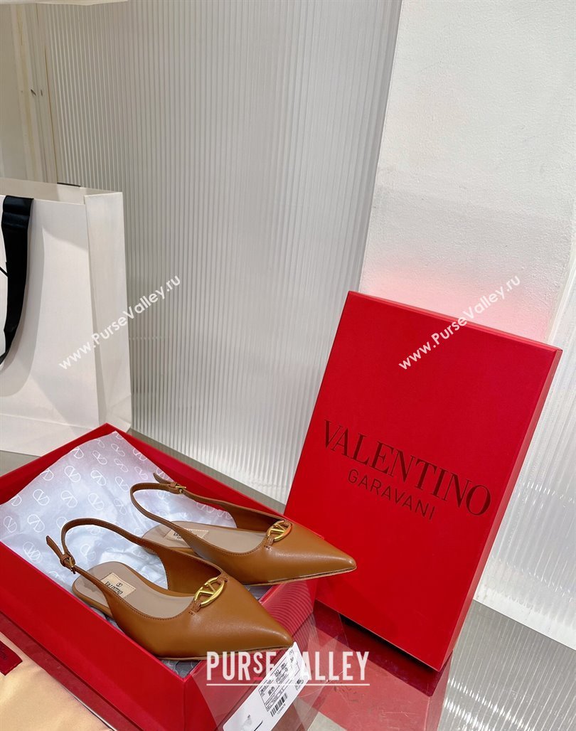 Valentino The Bold Edition VLogo Slingback Pumps 3cm in Calfskin Brown 2024 0227 (ZN-240227052)