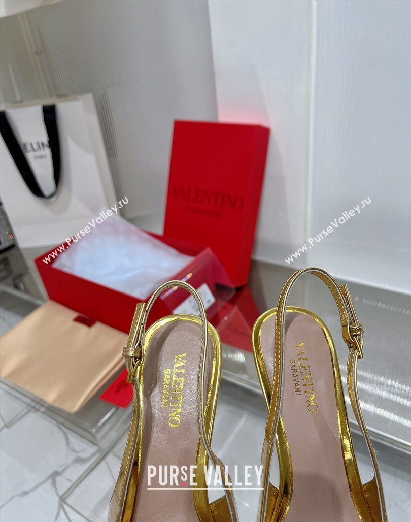 Valentino The Bold Edition VLogo Slingback Pumps 6cm in Glazed Metallic Leather Gold 2024 0227 (ZN-240227048)