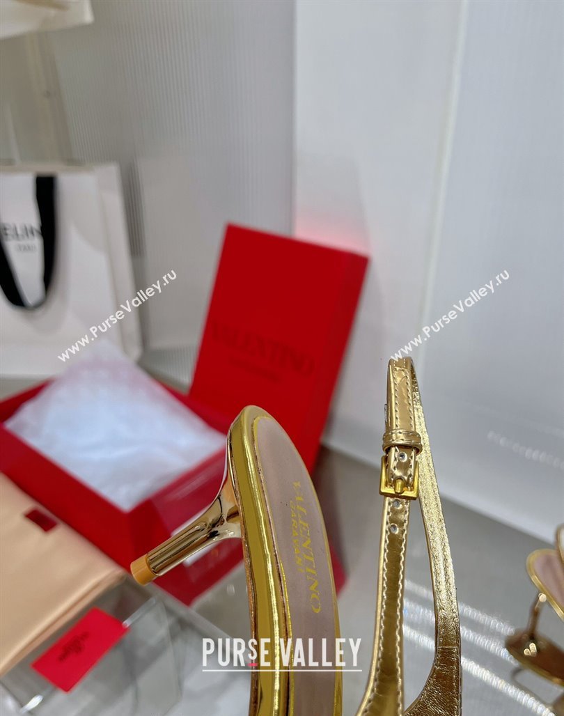 Valentino The Bold Edition VLogo Slingback Pumps 6cm in Glazed Metallic Leather Gold 2024 0227 (ZN-240227048)