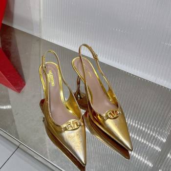 Valentino The Bold Edition VLogo Slingback Pumps 6cm in Glazed Metallic Leather Gold 2024 0227 (ZN-240227048)