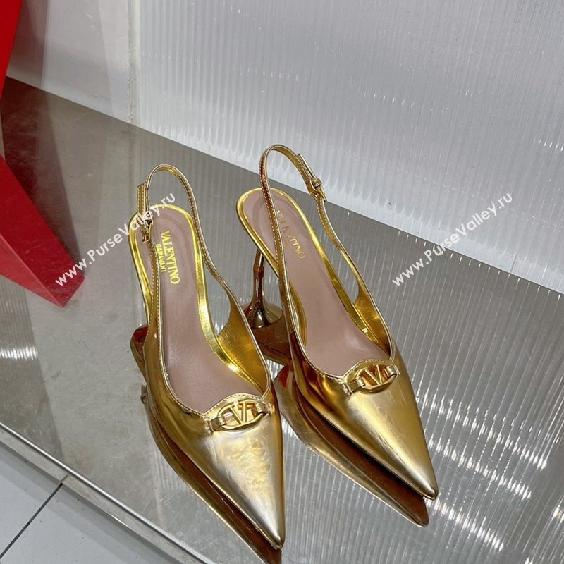 Valentino The Bold Edition VLogo Slingback Pumps 6cm in Glazed Metallic Leather Gold 2024 0227 (ZN-240227048)