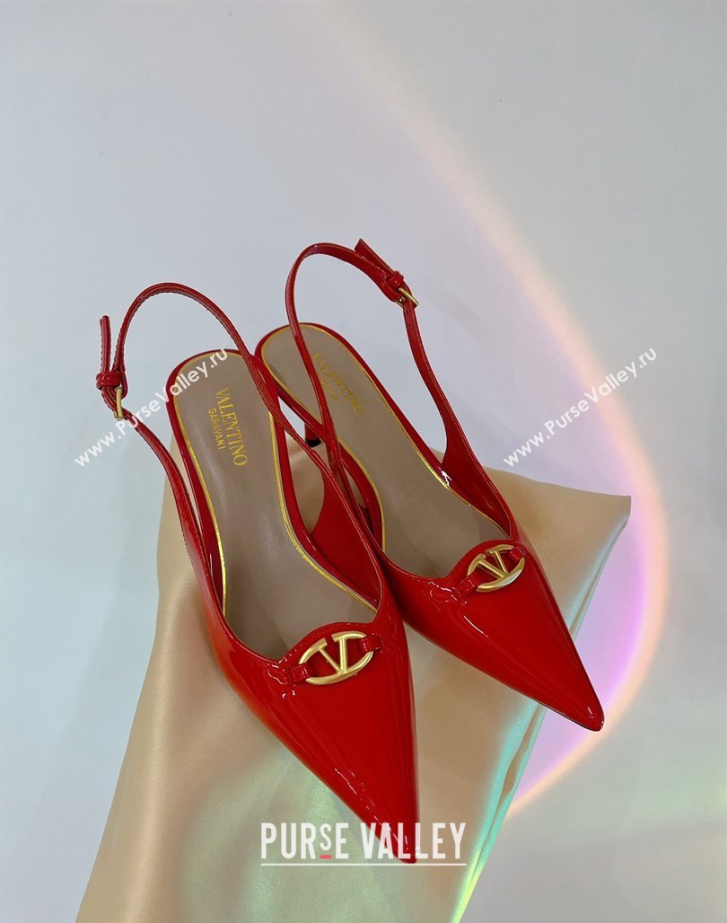 Valentino The Bold Edition VLogo Slingback Pumps 6cm in Patent Leather Red 2024 0227 (ZN-240227057)
