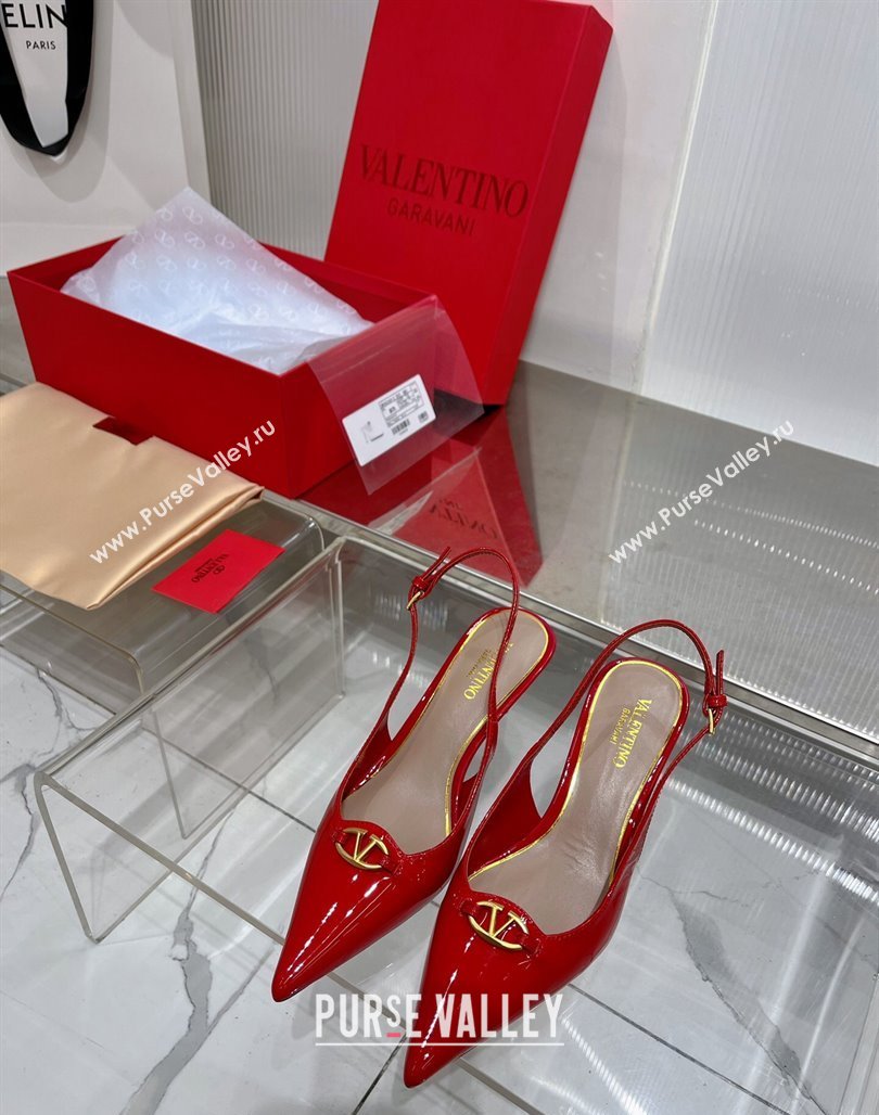Valentino The Bold Edition VLogo Slingback Pumps 6cm in Patent Leather Red 2024 0227 (ZN-240227057)