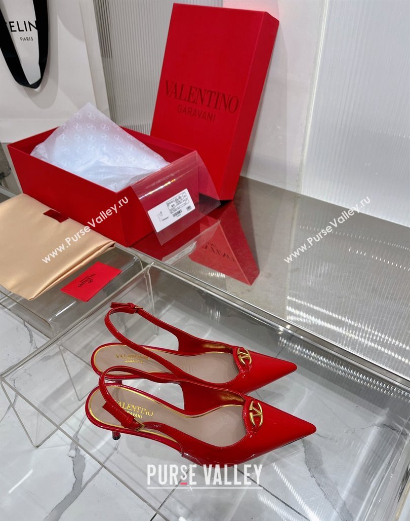 Valentino The Bold Edition VLogo Slingback Pumps 6cm in Patent Leather Red 2024 0227 (ZN-240227057)