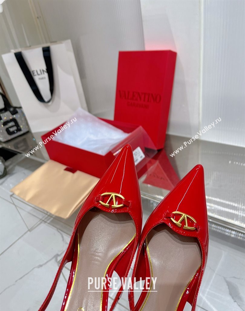 Valentino The Bold Edition VLogo Slingback Pumps 6cm in Patent Leather Red 2024 0227 (ZN-240227057)