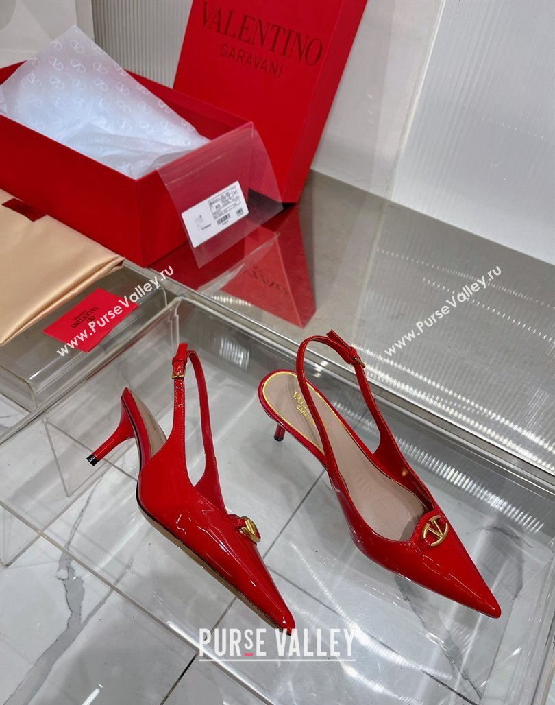 Valentino The Bold Edition VLogo Slingback Pumps 6cm in Patent Leather Red 2024 0227 (ZN-240227057)