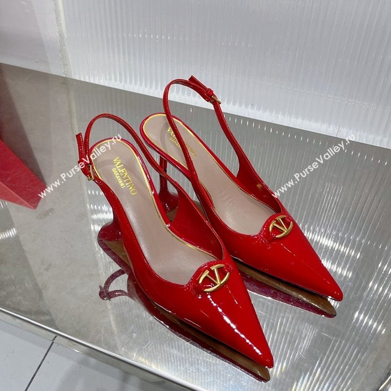 Valentino The Bold Edition VLogo Slingback Pumps 6cm in Patent Leather Red 2024 0227 (ZN-240227057)