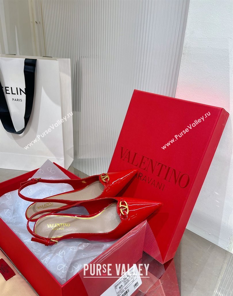 Valentino The Bold Edition VLogo Slingback Pumps 6cm in Patent Leather Red 2024 0227 (ZN-240227057)