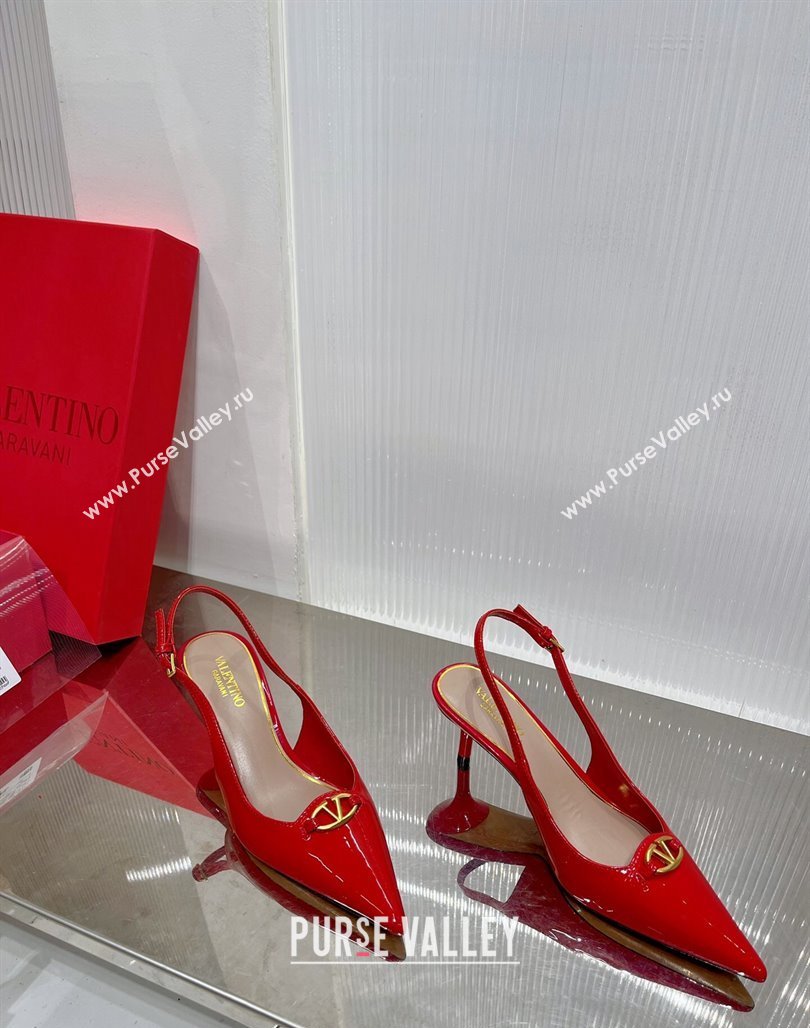 Valentino The Bold Edition VLogo Slingback Pumps 6cm in Patent Leather Red 2024 0227 (ZN-240227057)