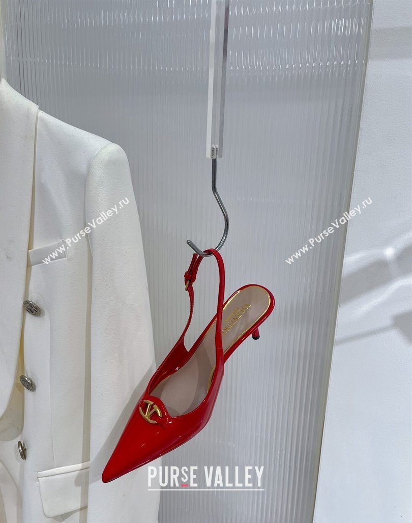 Valentino The Bold Edition VLogo Slingback Pumps 6cm in Patent Leather Red 2024 0227 (ZN-240227057)