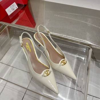 Valentino The Bold Edition VLogo Slingback Pumps 6cm in Patent Leather White 2024 0227 (ZN-240227058)