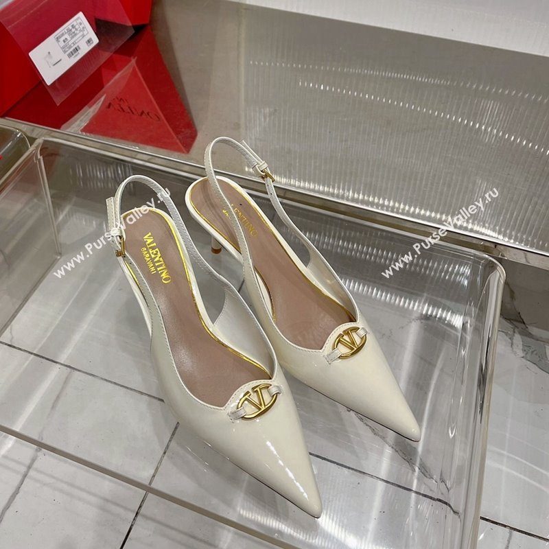 Valentino The Bold Edition VLogo Slingback Pumps 6cm in Patent Leather White 2024 0227 (ZN-240227058)