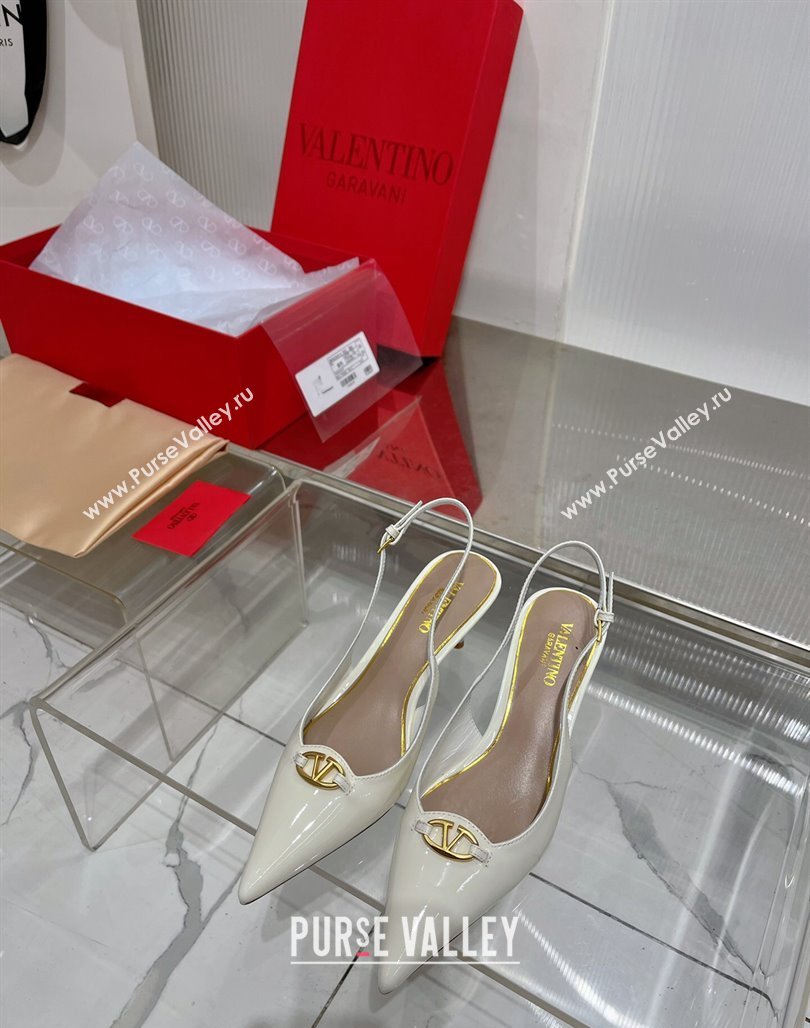 Valentino The Bold Edition VLogo Slingback Pumps 6cm in Patent Leather White 2024 0227 (ZN-240227058)