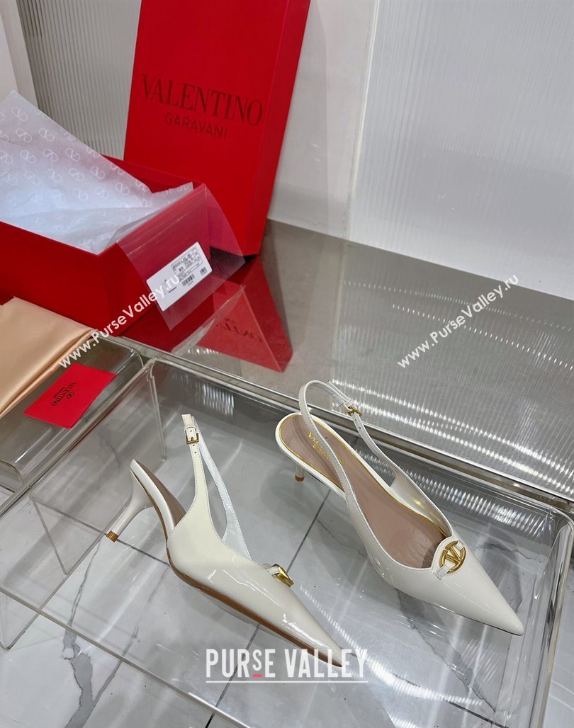 Valentino The Bold Edition VLogo Slingback Pumps 6cm in Patent Leather White 2024 0227 (ZN-240227058)