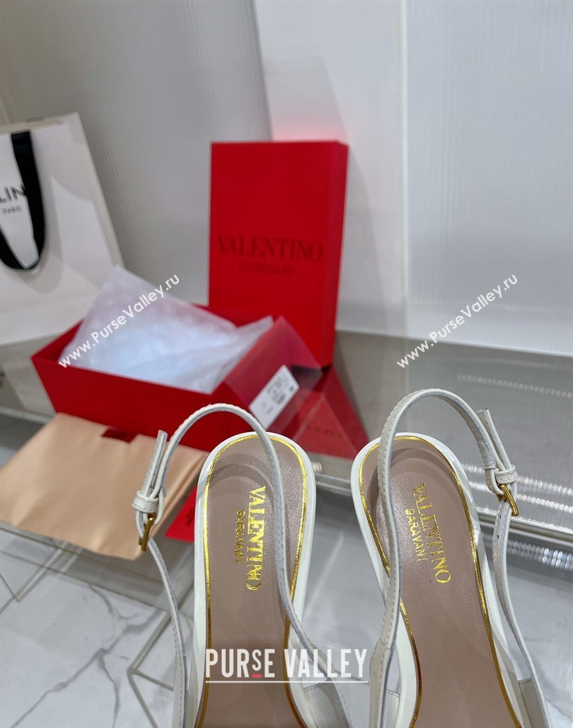 Valentino The Bold Edition VLogo Slingback Pumps 6cm in Patent Leather White 2024 0227 (ZN-240227058)