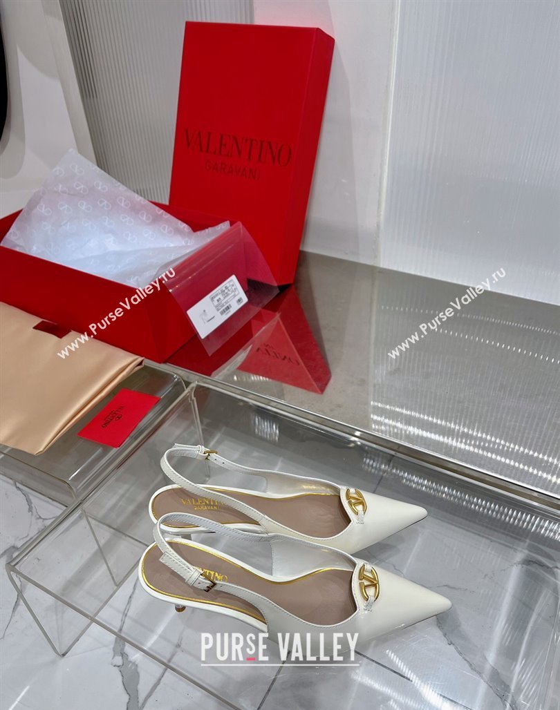 Valentino The Bold Edition VLogo Slingback Pumps 6cm in Patent Leather White 2024 0227 (ZN-240227058)