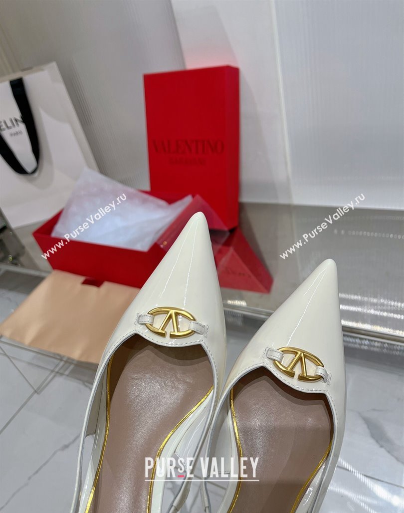 Valentino The Bold Edition VLogo Slingback Pumps 6cm in Patent Leather White 2024 0227 (ZN-240227058)