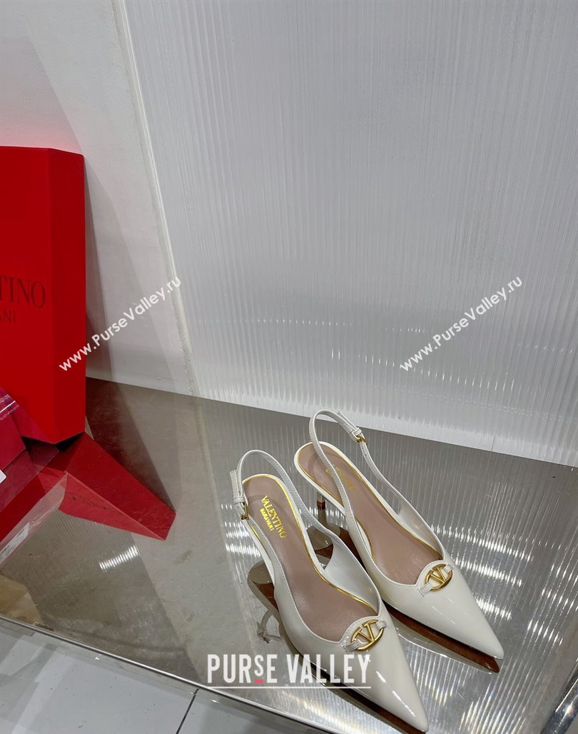 Valentino The Bold Edition VLogo Slingback Pumps 6cm in Patent Leather White 2024 0227 (ZN-240227058)