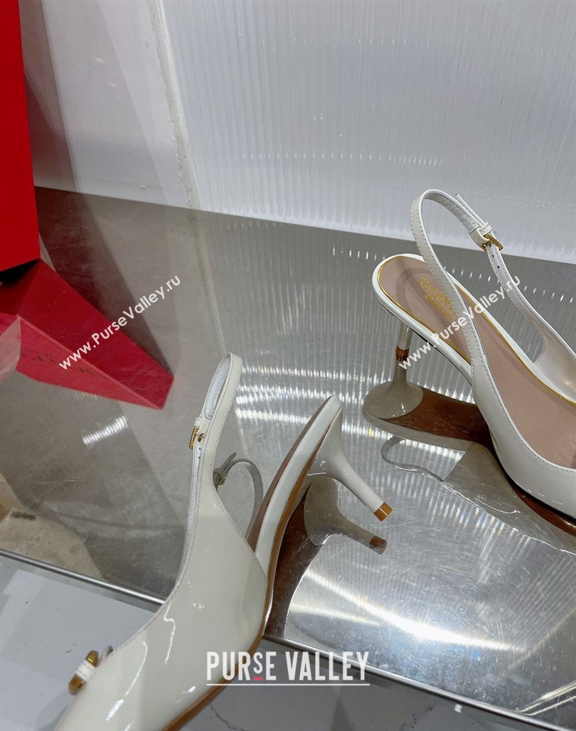 Valentino The Bold Edition VLogo Slingback Pumps 6cm in Patent Leather White 2024 0227 (ZN-240227058)