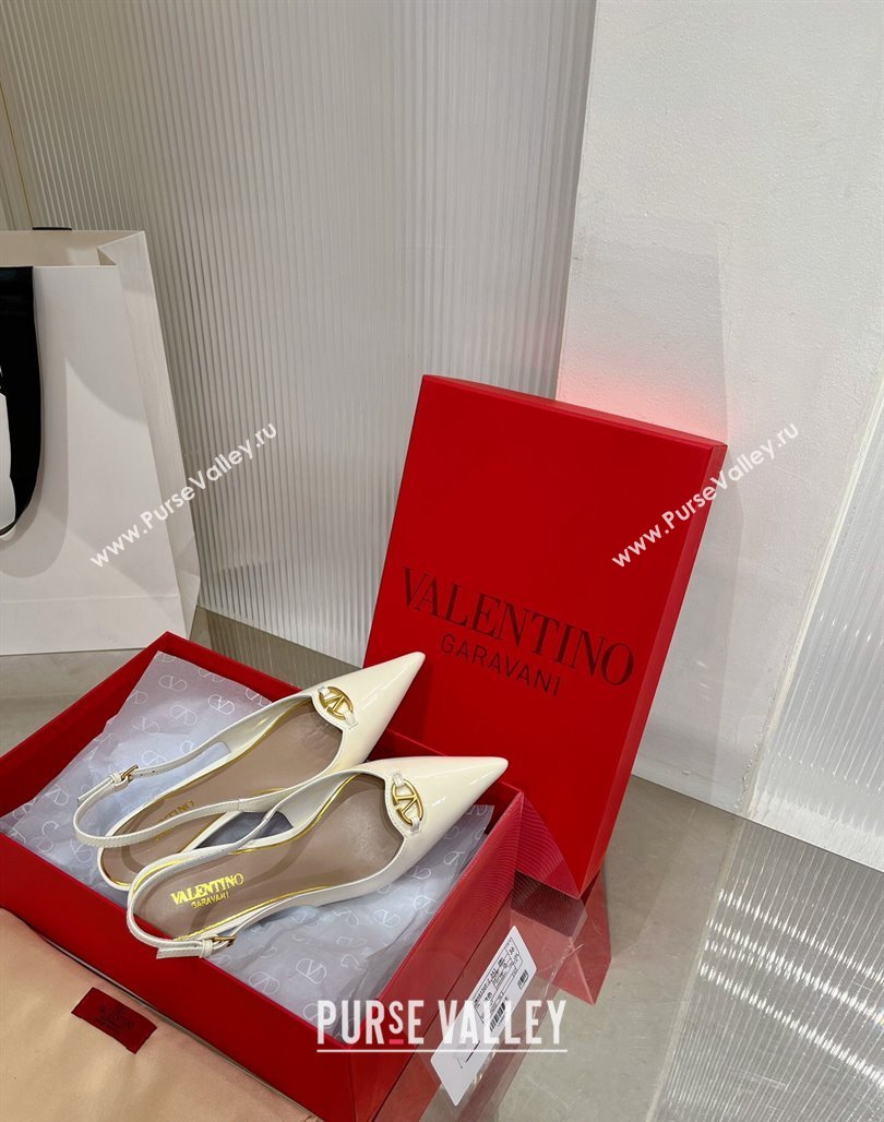 Valentino The Bold Edition VLogo Slingback Pumps 6cm in Patent Leather White 2024 0227 (ZN-240227058)