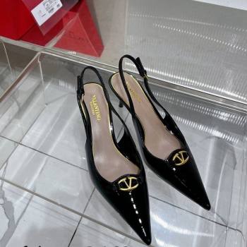 Valentino The Bold Edition VLogo Slingback Pumps 6cm in Patent Leather Black 2024 0227 (ZN-240227059)