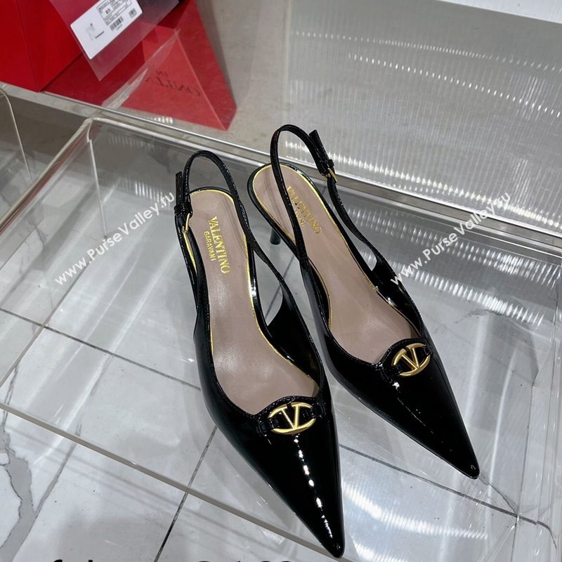 Valentino The Bold Edition VLogo Slingback Pumps 6cm in Patent Leather Black 2024 0227 (ZN-240227059)