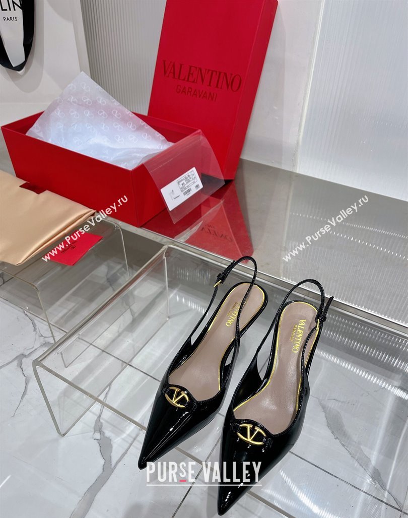 Valentino The Bold Edition VLogo Slingback Pumps 6cm in Patent Leather Black 2024 0227 (ZN-240227059)
