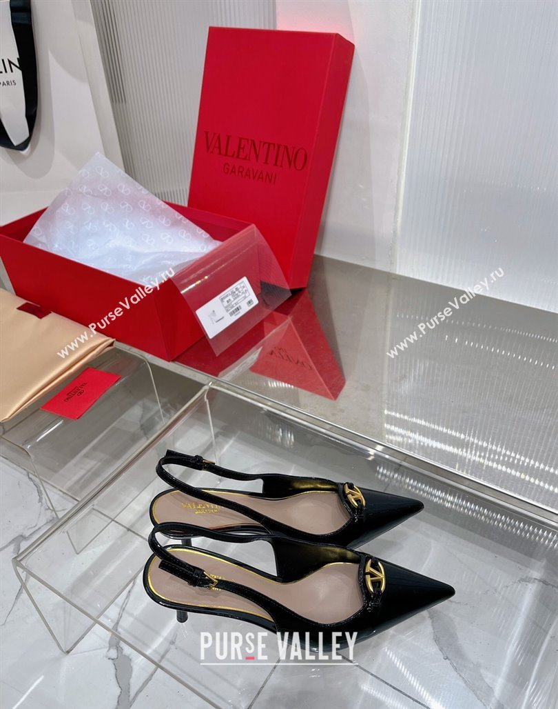 Valentino The Bold Edition VLogo Slingback Pumps 6cm in Patent Leather Black 2024 0227 (ZN-240227059)