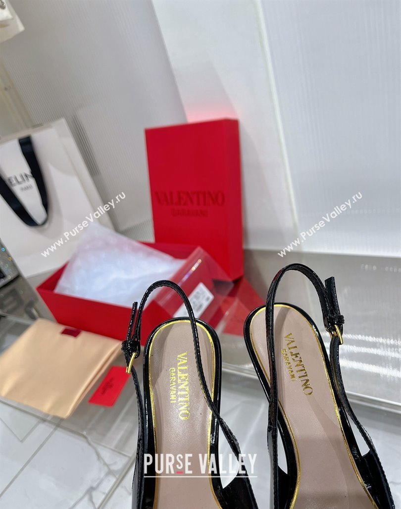 Valentino The Bold Edition VLogo Slingback Pumps 6cm in Patent Leather Black 2024 0227 (ZN-240227059)
