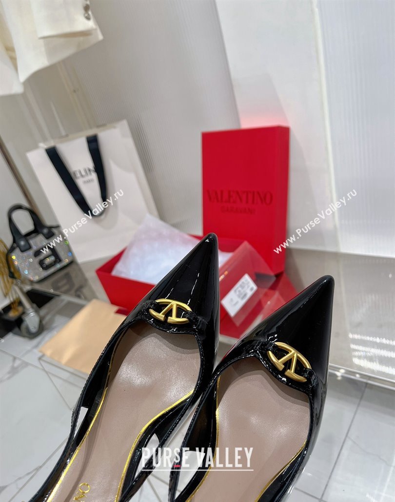 Valentino The Bold Edition VLogo Slingback Pumps 6cm in Patent Leather Black 2024 0227 (ZN-240227059)