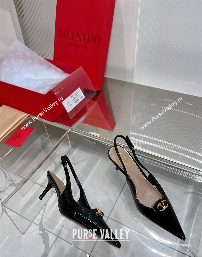 Valentino The Bold Edition VLogo Slingback Pumps 6cm in Patent Leather Black 2024 0227 (ZN-240227059)