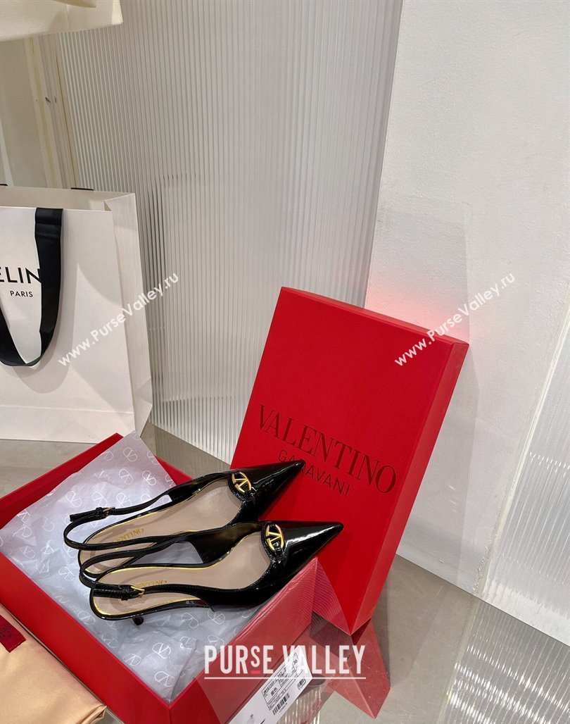 Valentino The Bold Edition VLogo Slingback Pumps 6cm in Patent Leather Black 2024 0227 (ZN-240227059)
