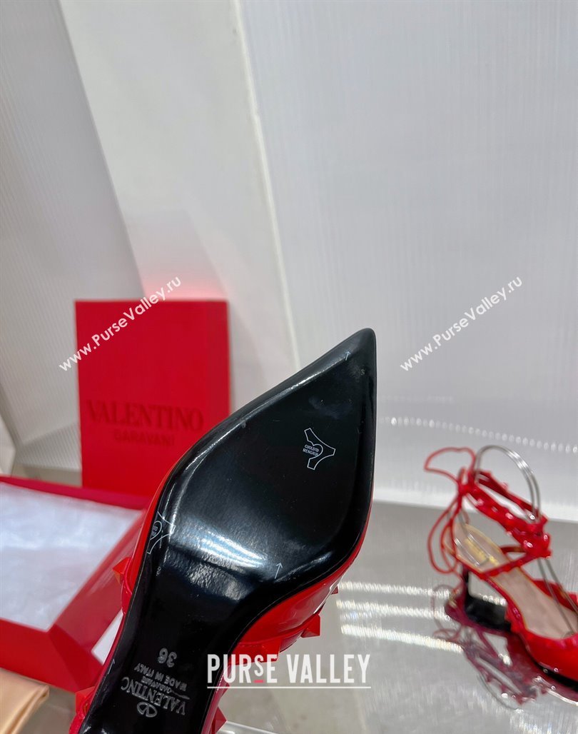 Valentino Rockstud Pumps 6cm with Wrap Strap and Lace-ups in Patent Leather Red 2024 0227 (ZN-240227014)