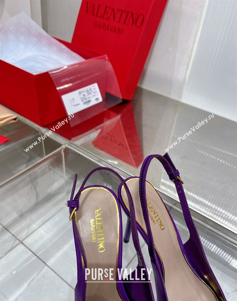 Valentino The Bold Edition VLogo Slingback Pumps 9cm in Satin with Crystals Purple 2024 0227 (ZN-240227061)