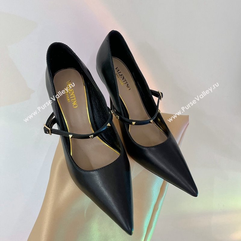 Valentino Roman Stud Mary Janes Pumps 9.5cm in Calfskin Black 2024 (ZN-240227064)