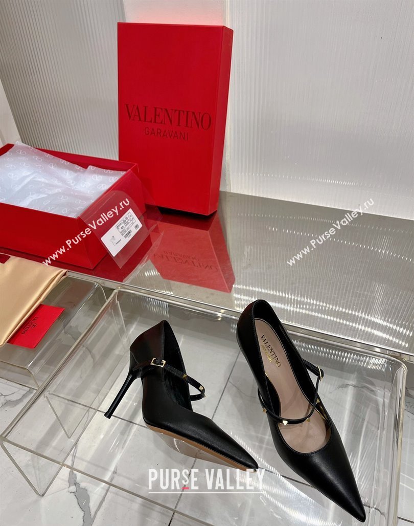 Valentino Roman Stud Mary Janes Pumps 9.5cm in Calfskin Black 2024 (ZN-240227064)