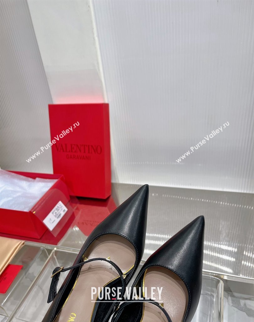 Valentino Roman Stud Mary Janes Pumps 9.5cm in Calfskin Black 2024 (ZN-240227064)