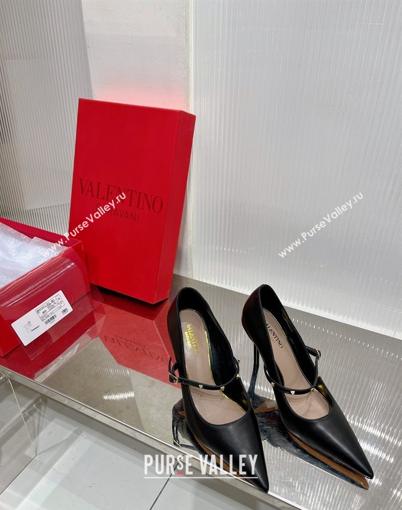 Valentino Roman Stud Mary Janes Pumps 9.5cm in Calfskin Black 2024 (ZN-240227064)