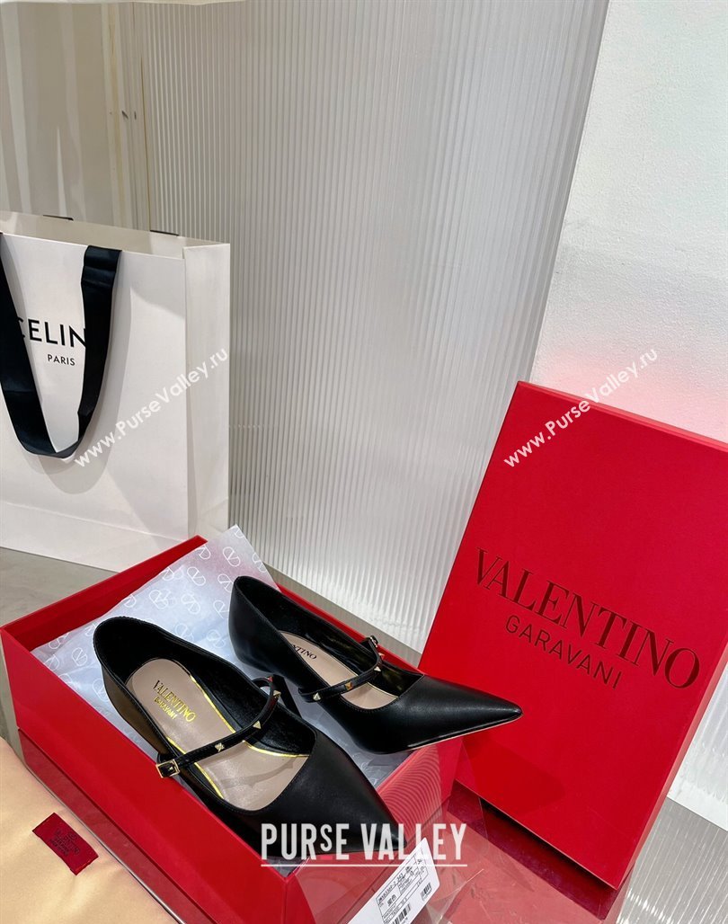 Valentino Roman Stud Mary Janes Pumps 9.5cm in Calfskin Black 2024 (ZN-240227064)