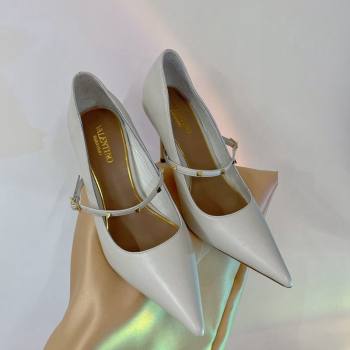 Valentino Roman Stud Mary Janes Pumps 9.5cm in Calfskin White 2024 (ZN-240227066)