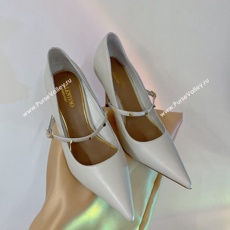 Valentino Roman Stud Mary Janes Pumps 9.5cm in Calfskin White 2024 (ZN-240227066)