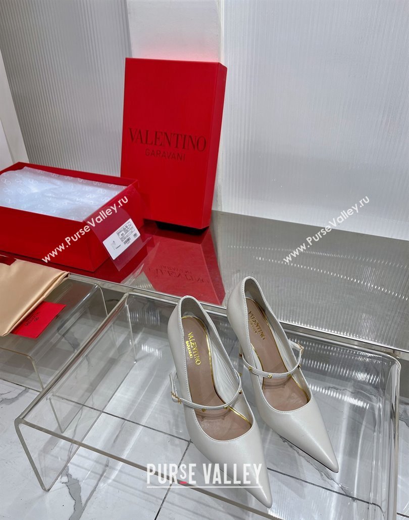 Valentino Roman Stud Mary Janes Pumps 9.5cm in Calfskin White 2024 (ZN-240227066)