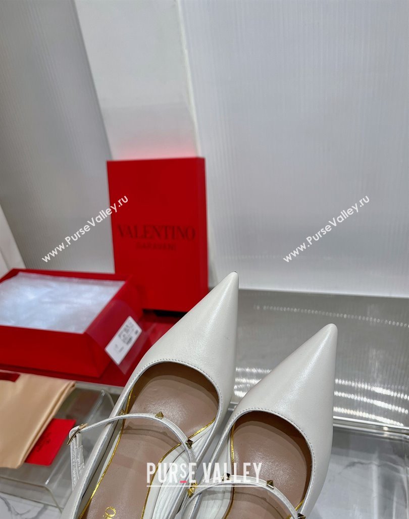 Valentino Roman Stud Mary Janes Pumps 9.5cm in Calfskin White 2024 (ZN-240227066)