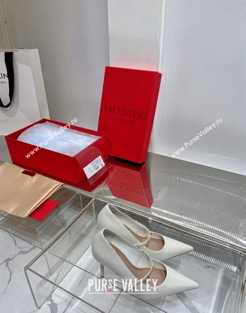 Valentino Roman Stud Mary Janes Pumps 9.5cm in Calfskin White 2024 (ZN-240227066)