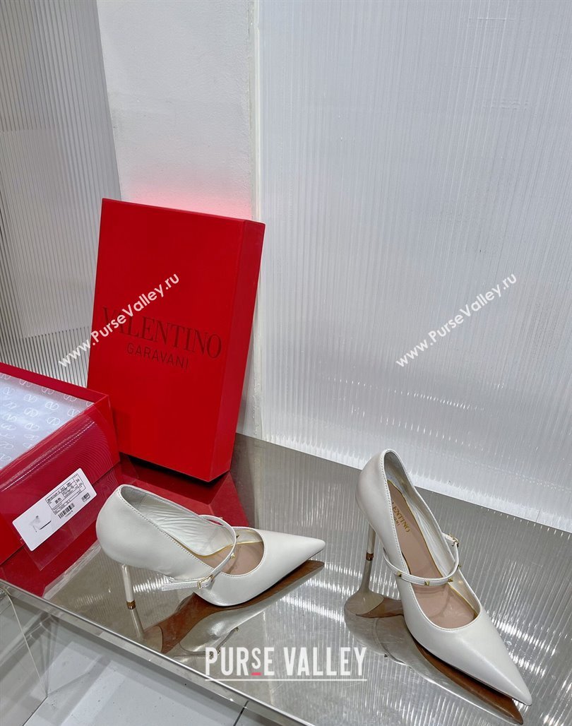 Valentino Roman Stud Mary Janes Pumps 9.5cm in Calfskin White 2024 (ZN-240227066)